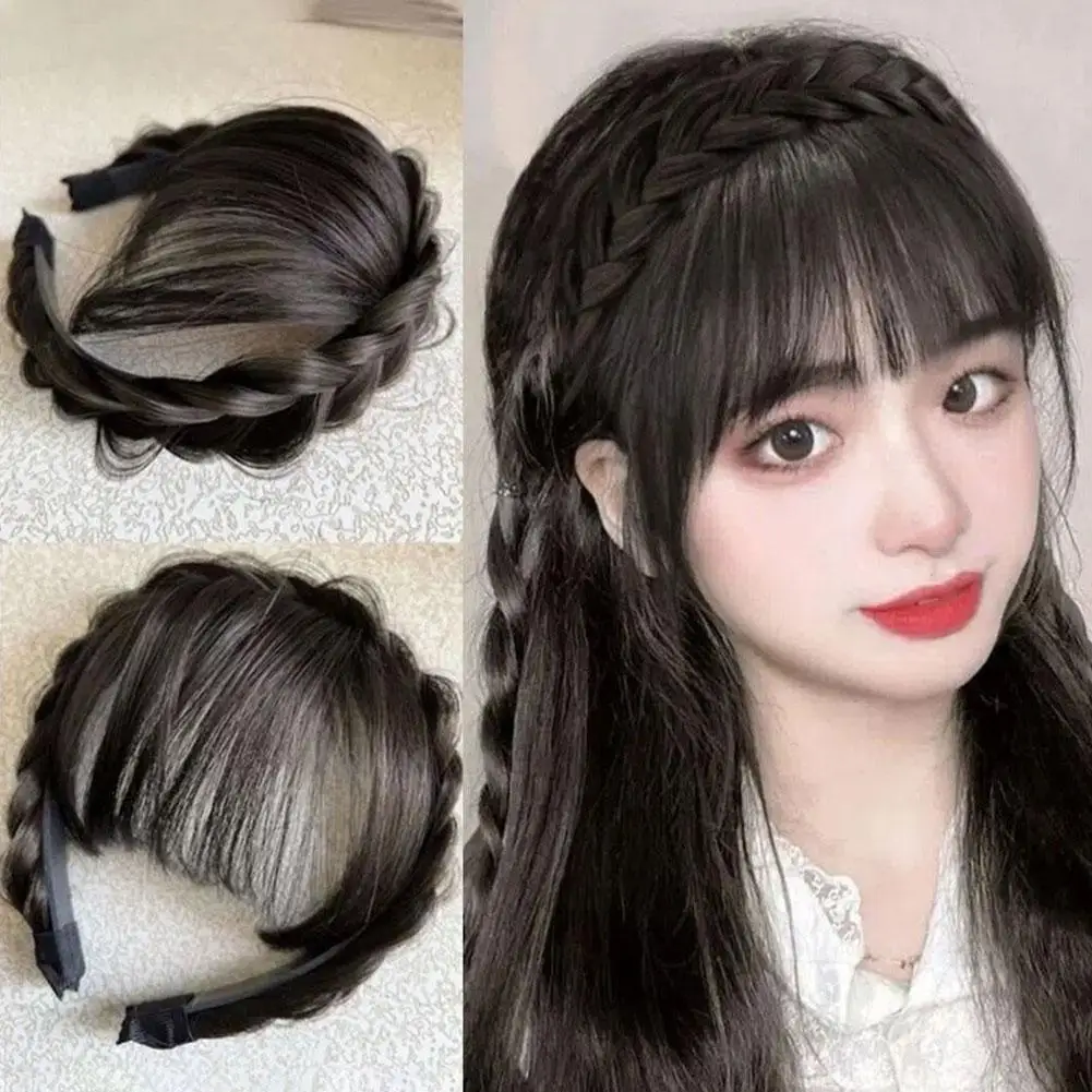 Wig Headband Air Bangs Natural Invisible Straight Bangs Seamless Natural Forehead Fake Bangs Hairstyle Tools Brown And Black