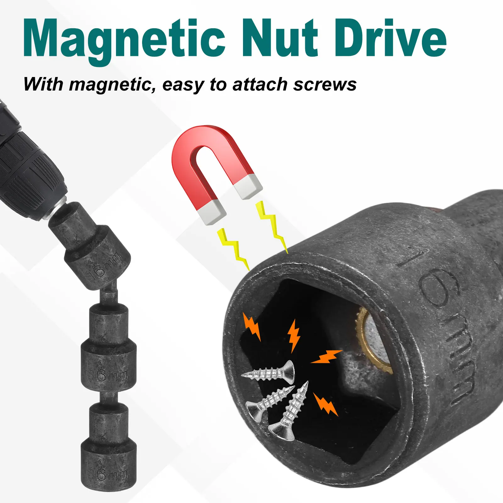 2 pezzi 1/4 codolo esagonale 15-19mm presa esagonale magnetica CR-V chiave a bussola per avvitatore a percussione a sgancio rapido in acciaio per dado elettrico per trapano a percussione