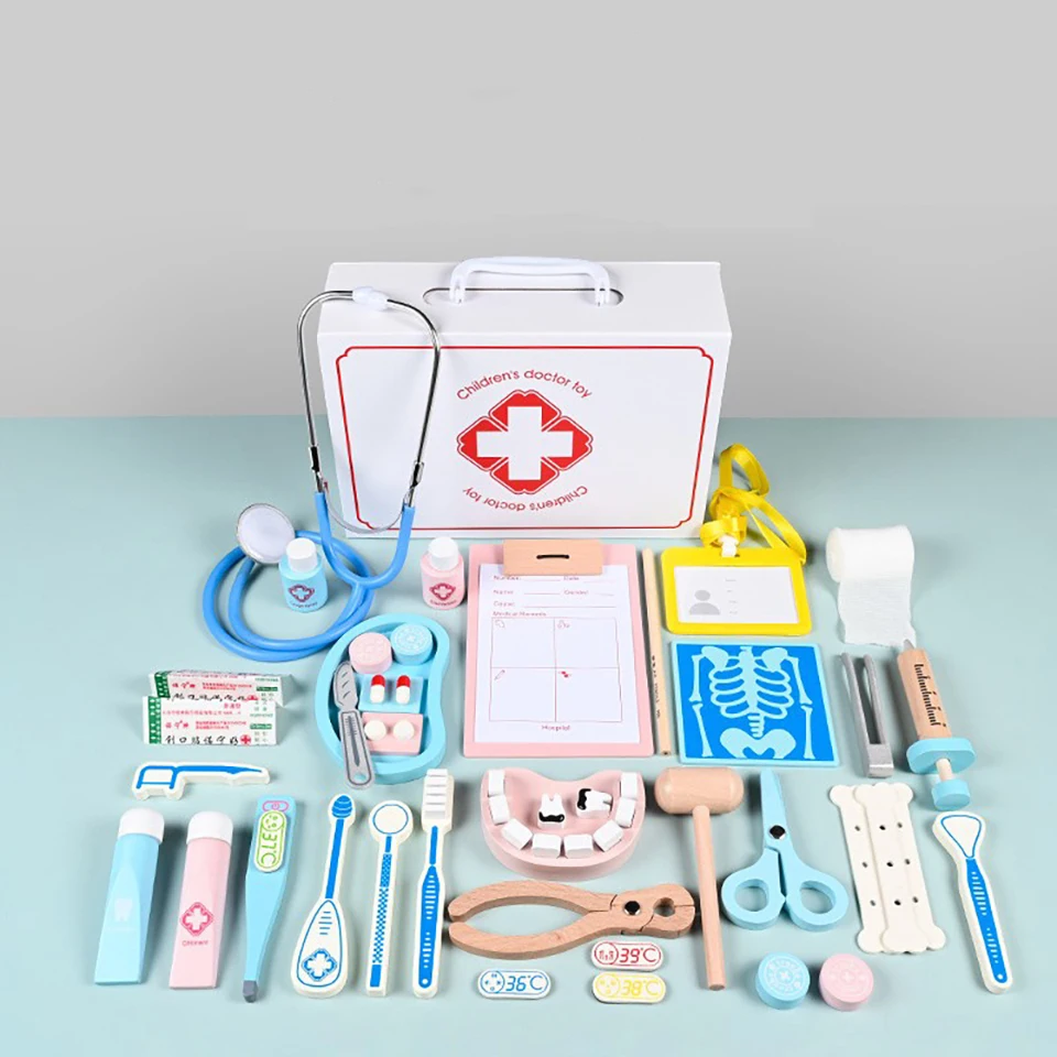 Kits de jeu de simulation de médecin en bois pour les tout-petits, valise médicale, jouet éducatif, apprentissage précoce, jouets d'entraînement cognitif sensoriel