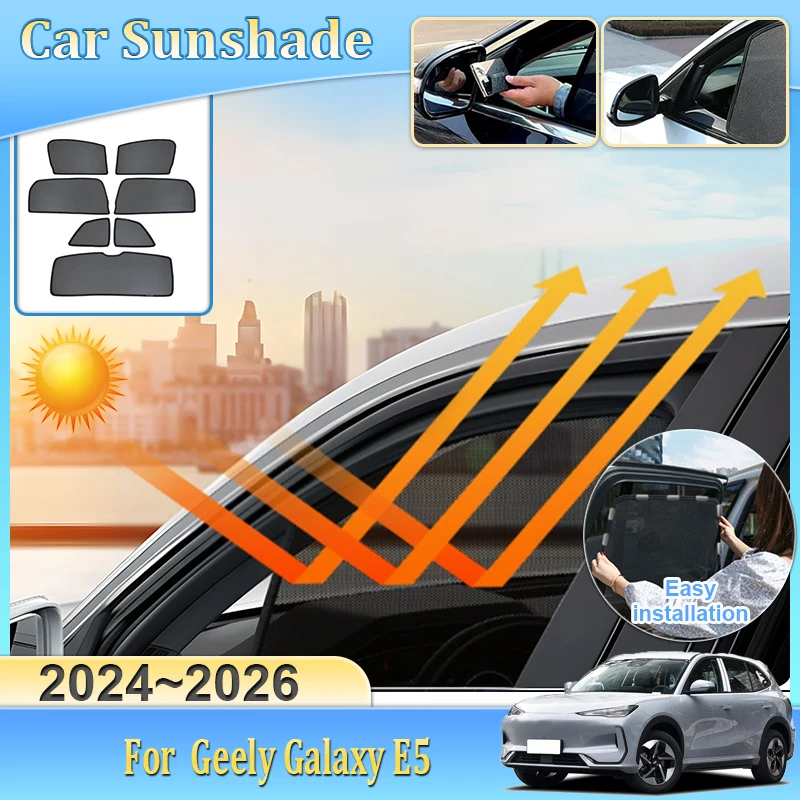 

Сетчатый солнцезащитный козырек для Geely Galaxy E5 EX5 Proton e.MAS 7 2024 2025 2026, автомобильный магнитный солнцезащитный козырек с защитой от УФ-лучей, аксессуары