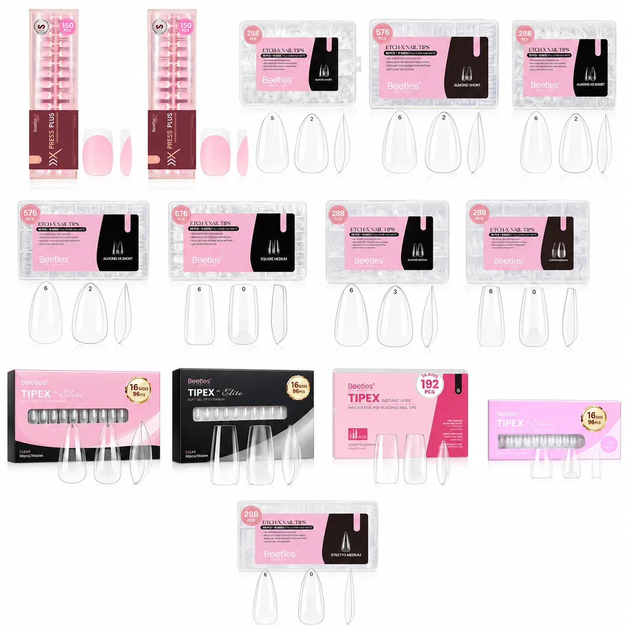 Beetles Full Cover Soft Gel Nail Tips Pre Shaped Press On Nail Extensions Multiple Shapes Lengths Sizes for Salon Manicure