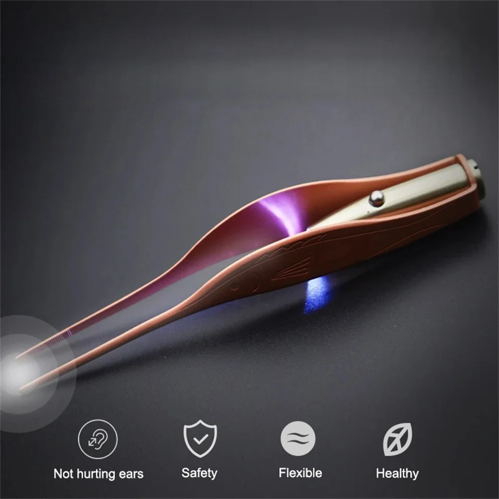 Ear Cleaner LED Flashlight Earpick Wax Removal Tweezer Luminous Kid Stainless Steel Tweezer Remover Luminous Earpick Cleaner Set
