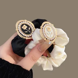 3 colori Vintage Rose Hair Rope Pearl Hair Ties Silks intestino crasso Scrunchies per le donne ragazza coda di cavallo fasce accessorio per capelli