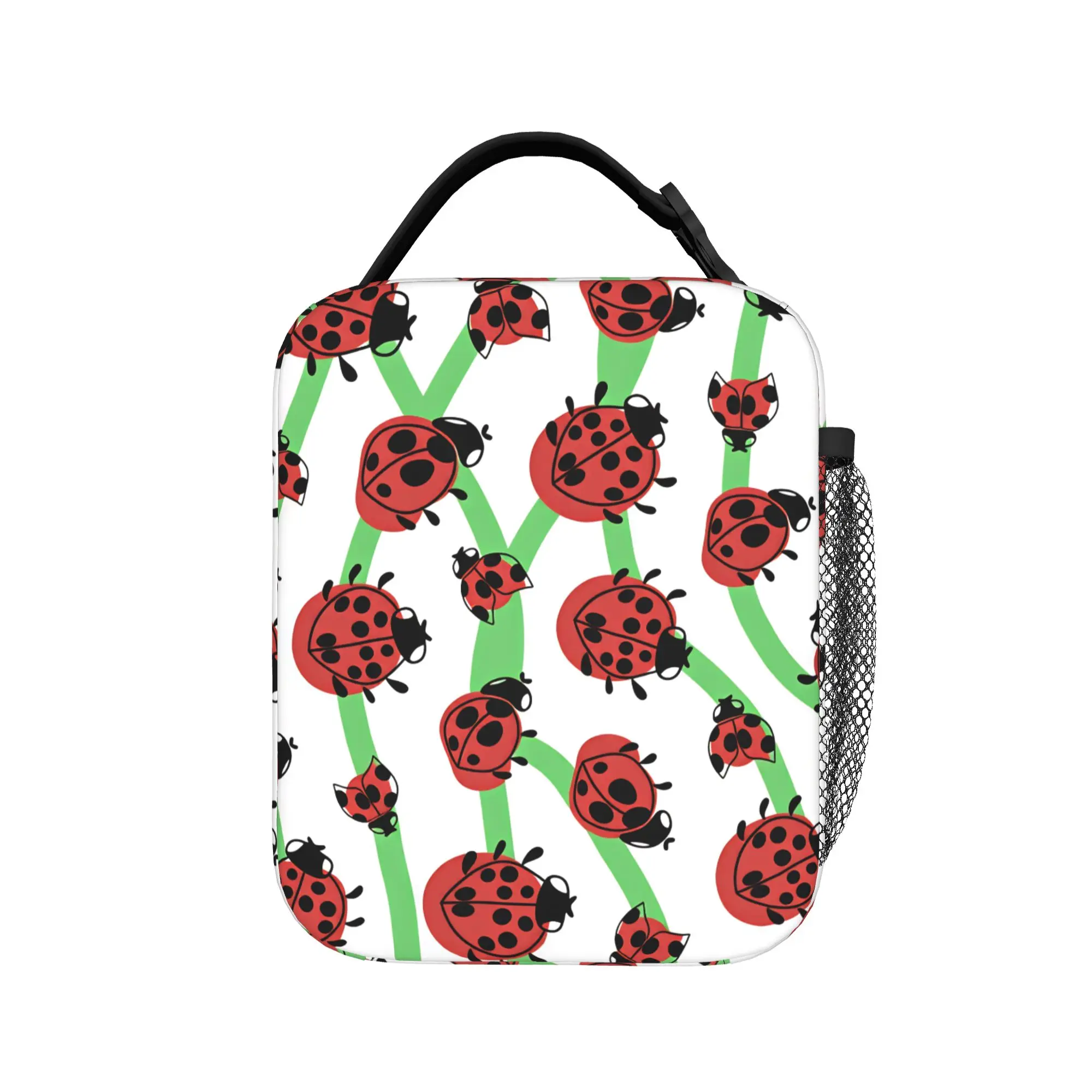 Ladybug Green Vine Lunch Bag School Portable Lunch Box For Unisex  Oxford Print Cooler Bag