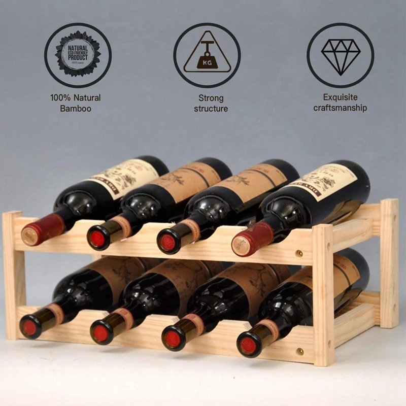 Estante de bambú para vino, estante de pie libre para vino, encimera para cocina casera, Bar