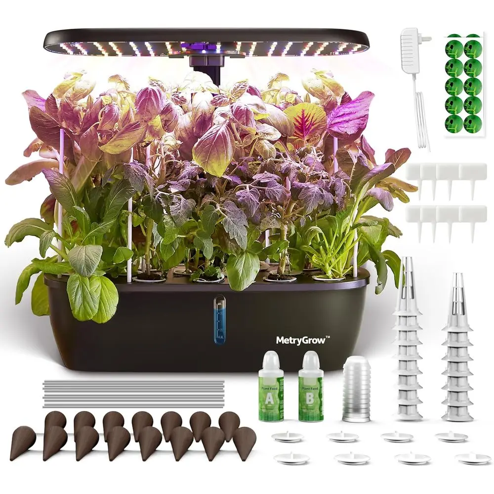 

Hydroponic Indoor Garden Kit with 24W LED Light, 15-Pod Planter for Herbs and Plants
