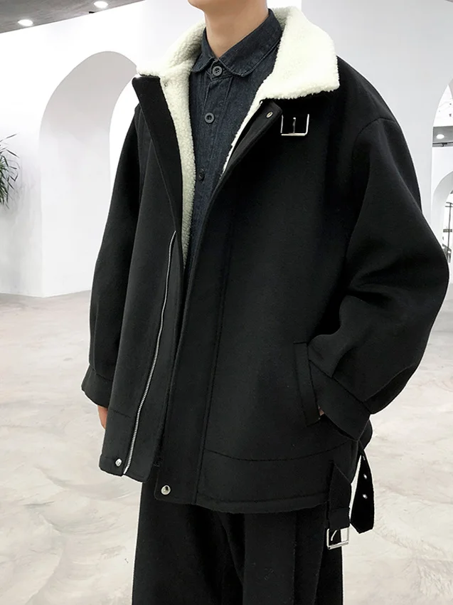 

Lamb Fur Jaet Men's Winter Thiened Cotton Coat Leather And Fur Inteated Lamb Fur Cotton Clothes in Hong Kong Sle Tren...