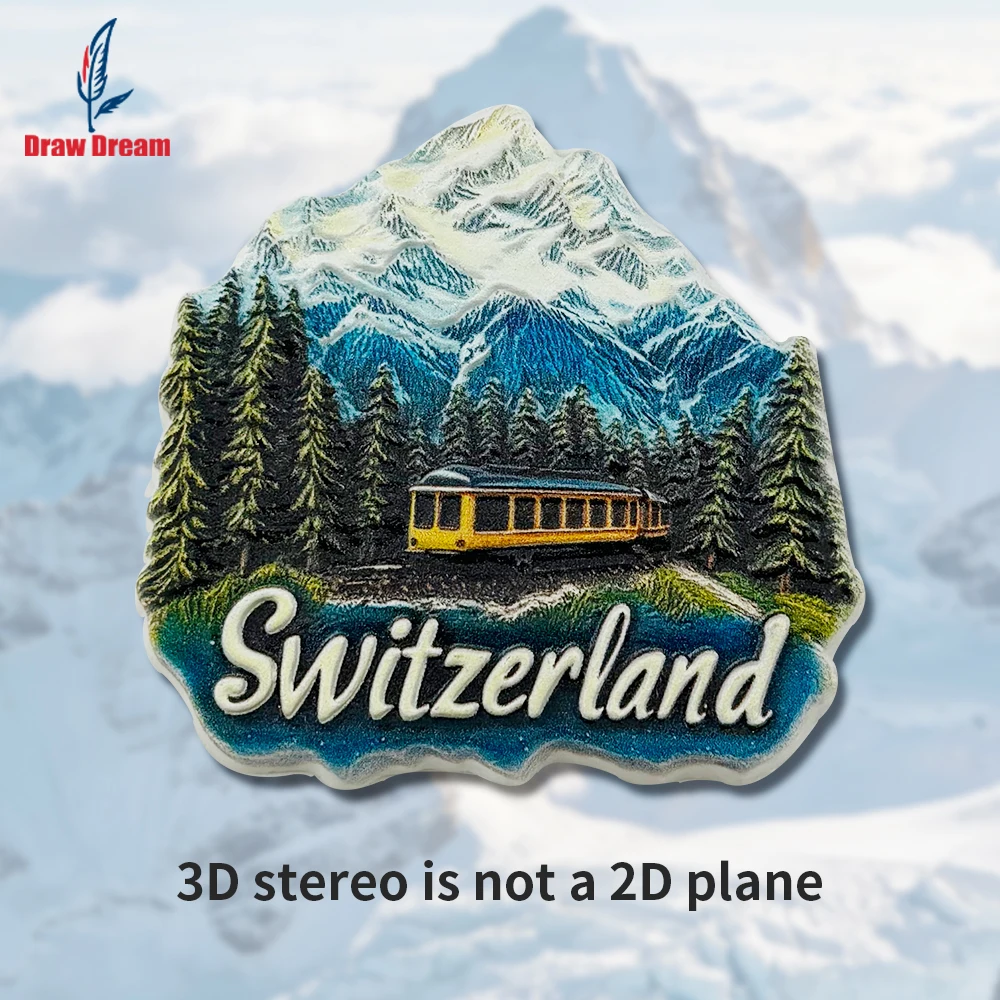 Adesivo Criativo 3D de Trem Suíço para Refrigerador, Souvenir de Viagem, Decoração de Casa, Presente Elegante