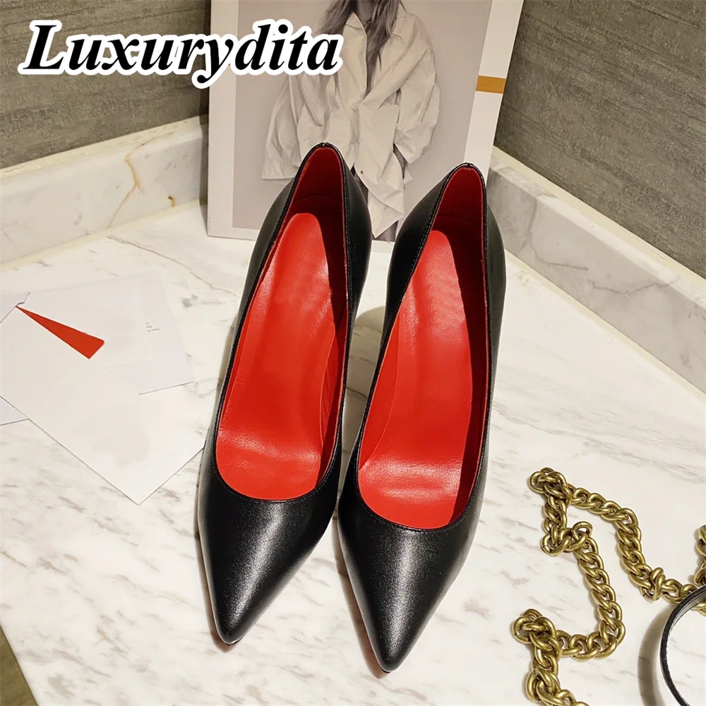

Высококачественные женские туфли на высоком каблуке 0-12 см, роскошные модные женские сандалии, дизайнерские классические туфли-лодочки на красном каблуке с натуральной кожаной подошвой 2144