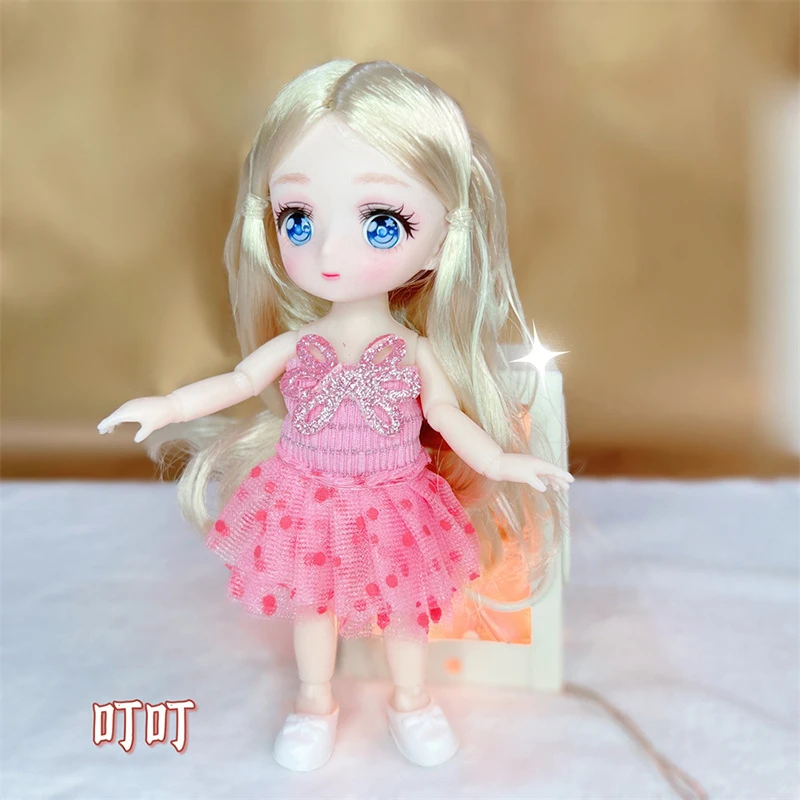 6 Inches Anime Cartoon Face Bjd Doll 16cm 3D Eyes Naked Baby with Clothes Toys for Girls Kids Gifts Diy Dollhouse Fast Shipping