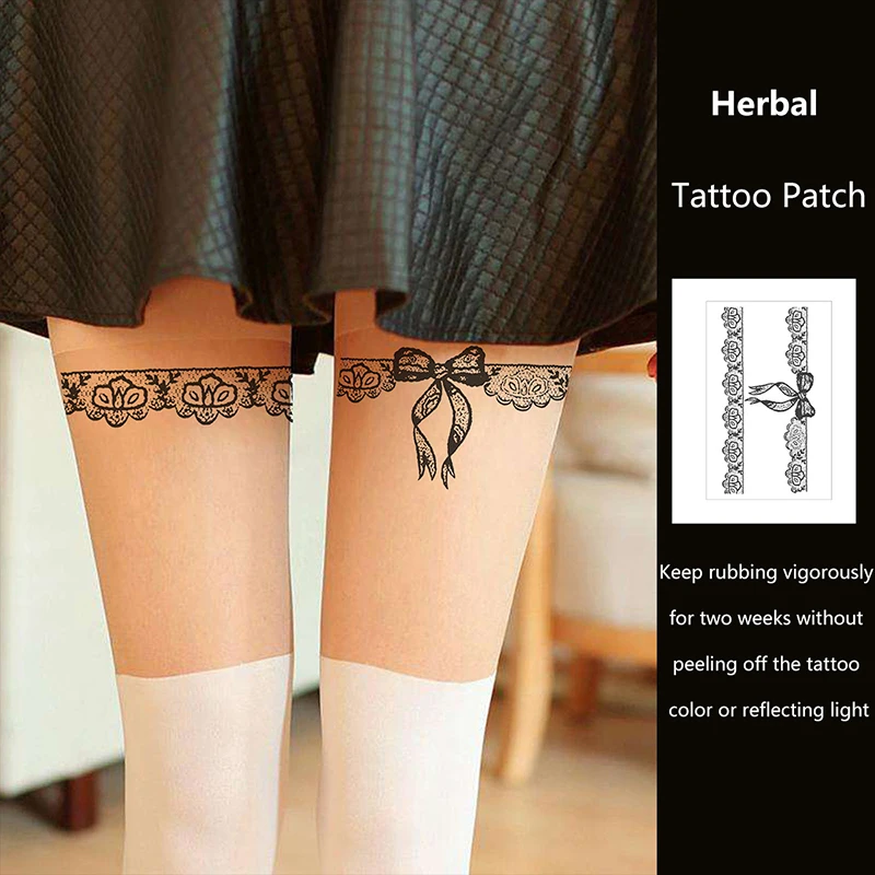 Lace Bow Herbal Juice Tattoo Stickers Half Arm Chest Waterproof Temporary Tattoos Fake Sexy Collarbone Hotwife