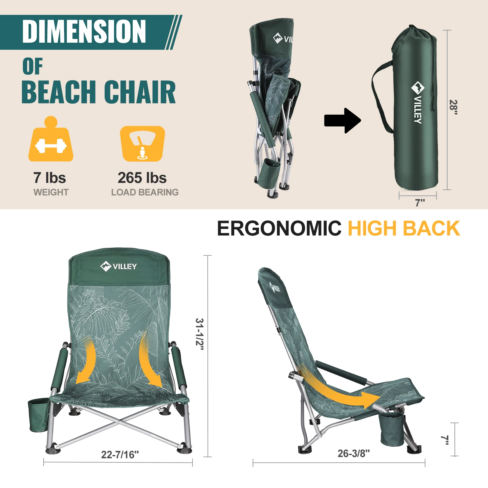 Villey Camping Fishing Folding Chair Tourist Beach Chaise Longue Chair for Relaxing Foldable Leisure Travel Furniture Picnic