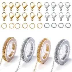 1Set 3m Stanless Steel Cable Chain Bulk Chains Link Chain With Jump Rings Lobster Clasps Jewelry Making DIY Necklace Materials