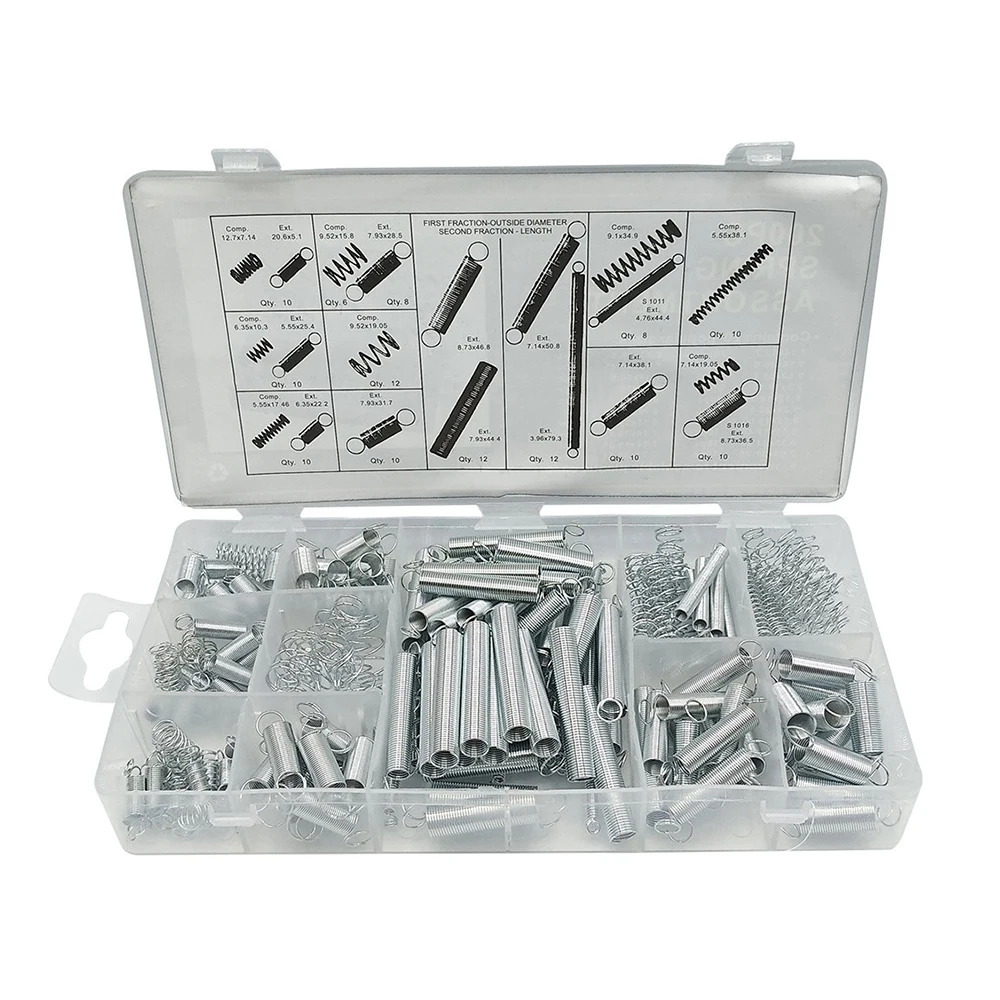 

200PCS Spring Assortment Set Compression Extension Springs For Repairs Coil Spring Tension Spring Pressure Kit With Box 20 Sizes