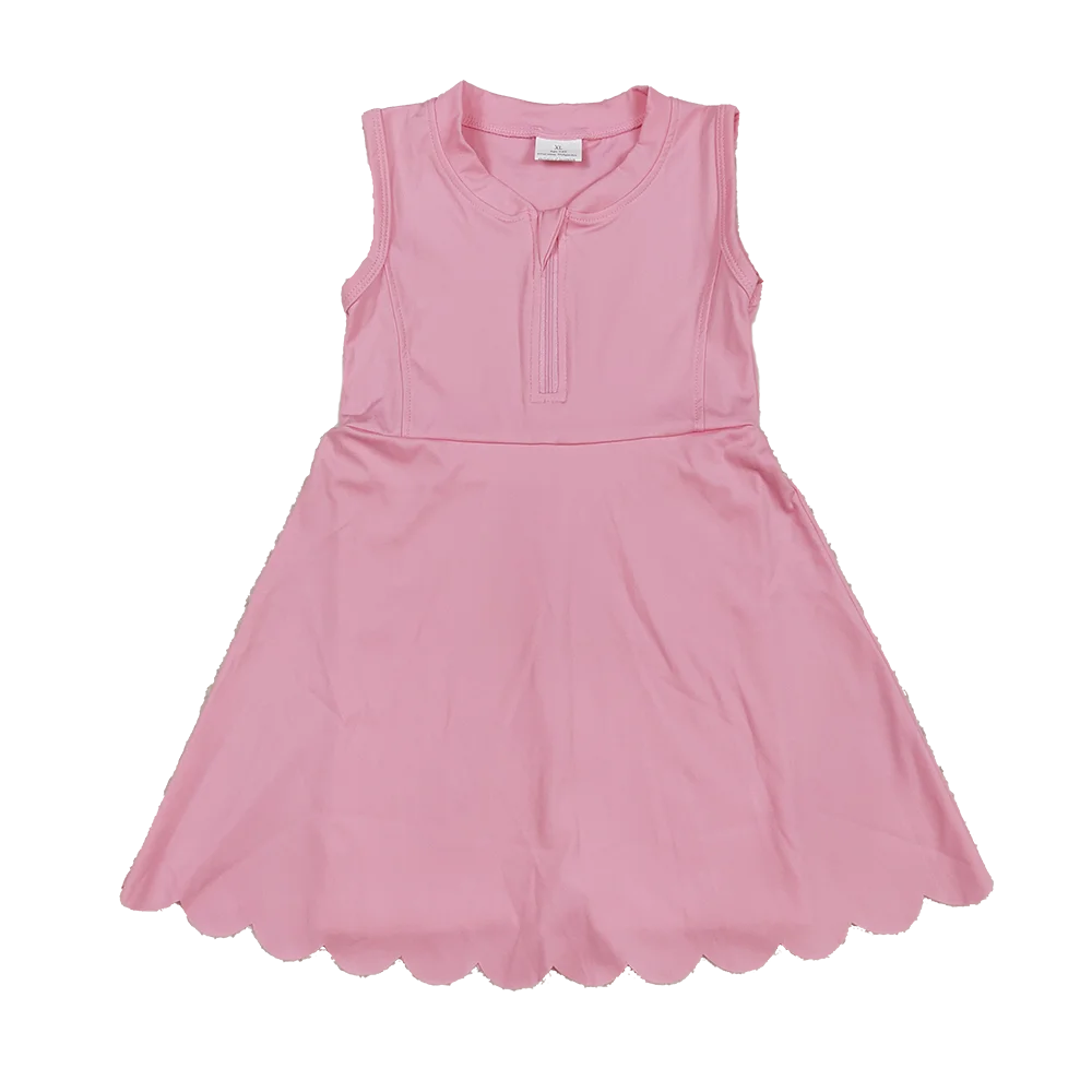 

Pink Zipper Sleeveless Kids Girls Athletic Dresses for Active Wear