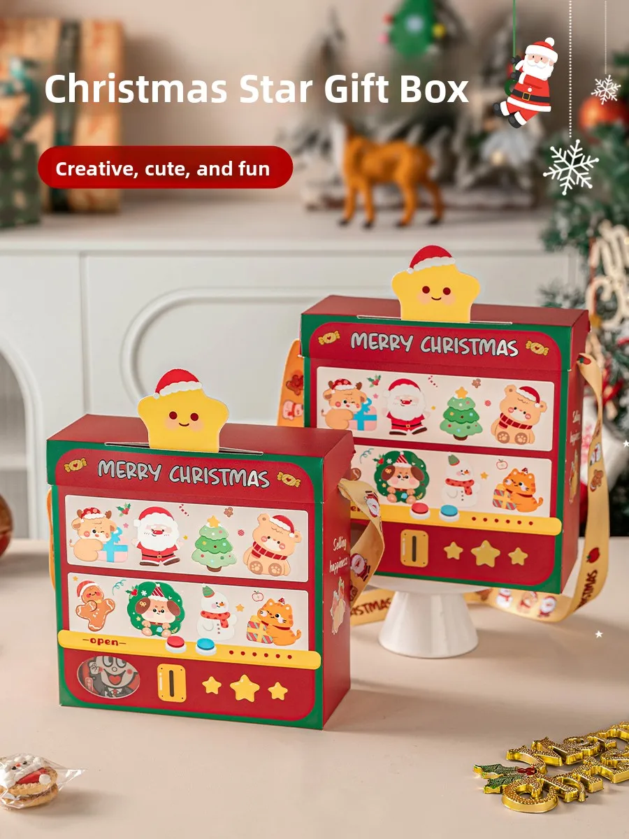 

Creative Cisas Wi Star Handheld Gift Box Candy Paaging Box Children's Cartoon Strap Gift Box Window Design Square ape