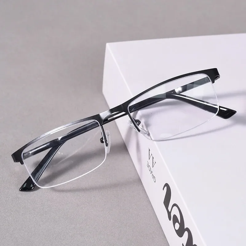 Modische Eckige Lesebrille Halbrahmen für Damen Anti-Blaulicht Herren Business Vintage Korrektionsbrille+175