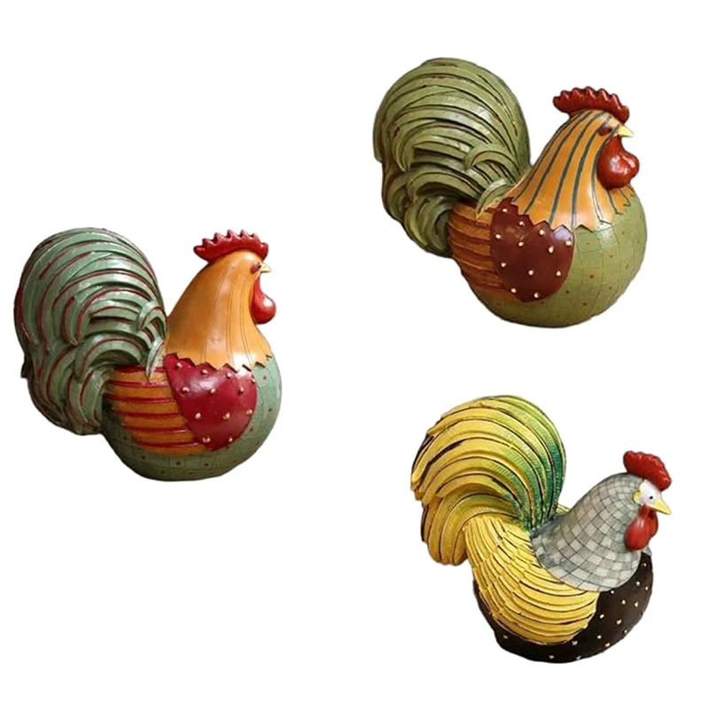 Chicken Statue, Resin Rooster Statue, Cute Animal Sculpture Decoration, Rural Oil Painting Style Statue Gift