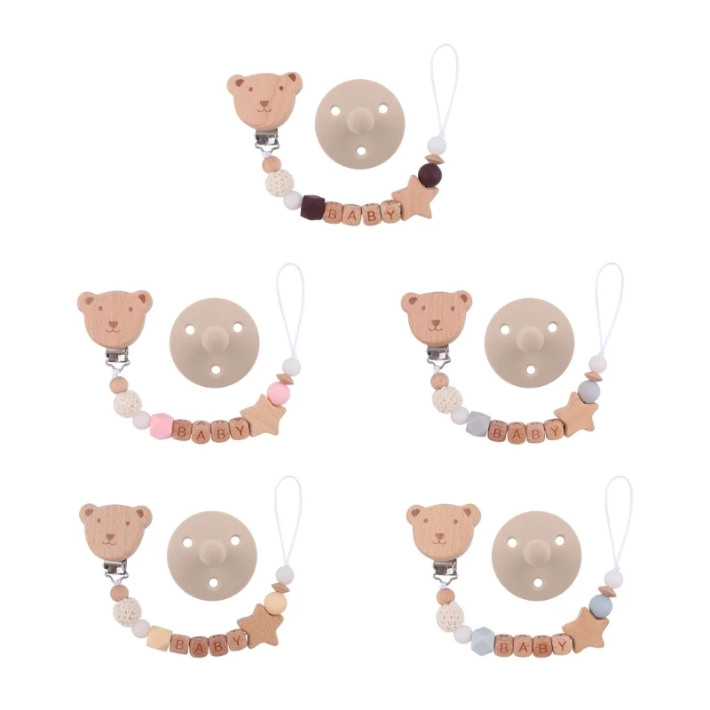 Beech Cartoon Bear Baby Pacifier Chain Soothing Toy Silicone Pacifier Anti-fall Rope Two Piece Set Shower Gift