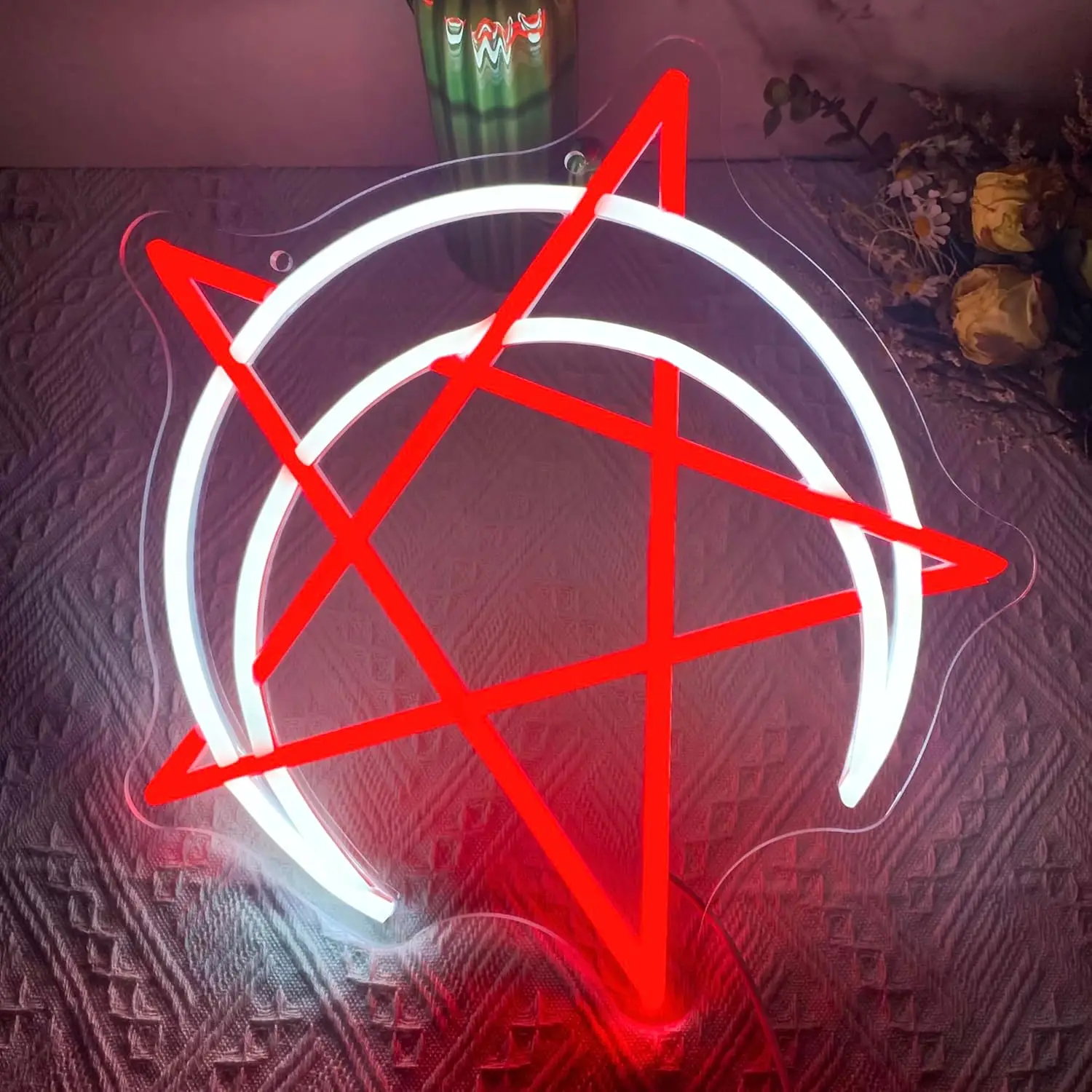 Moon and Pentagram LED Neon Light Sign Dimmable Neon Sign For Wall Living Room Party Shop Club Office Bar Dorm Decor Gift