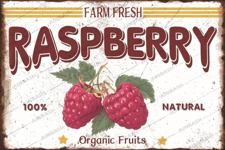 Vintage Farm Fresh 100% Nature Raspberry Metal Tin Sign Organic Fruits Tin Poster Gift Raspberry Decor For Home Gate Garden Bars