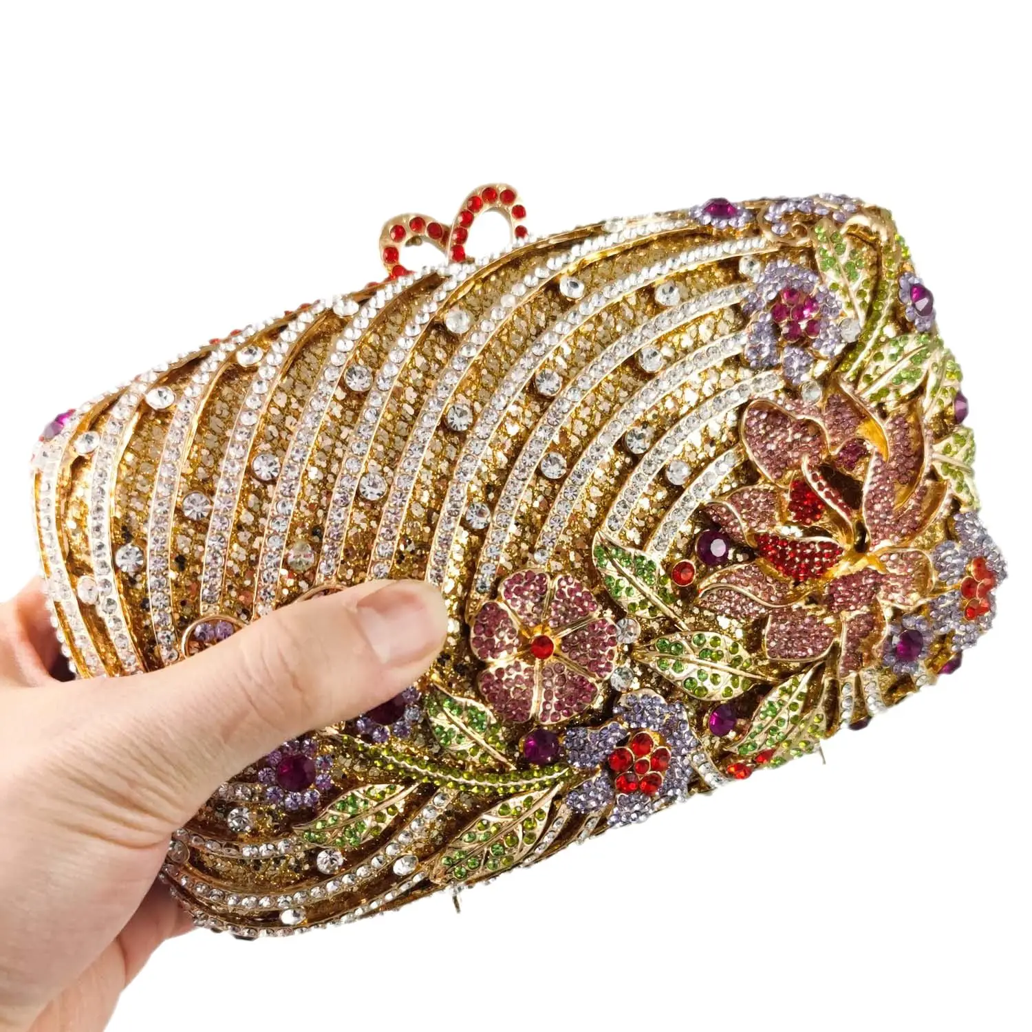 Boutique De FGG Luxury Crystal Clutch Handbags for Women Formal Party Dinner Rhinestone Bags Bridal Flower Evening Bag