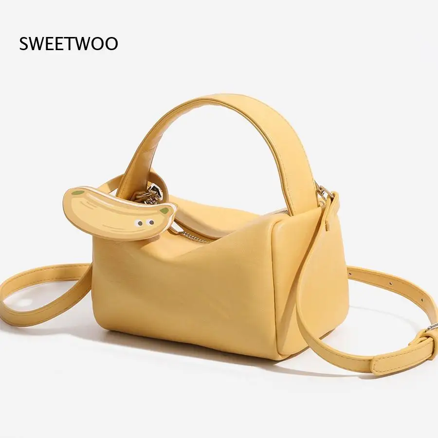 

Cute Cartoon Fruit Mini Top Handle Bag Cherry Apple Banana Decor Pendant Pebble Faux Leather Small Zipper Handheld Purse