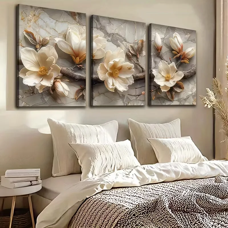 Yellow Magnolia Flower 3Pcs 5D DIY Diamond Painting Landscape Art Full Square Round Drill Mosaic Triptych Diamond Embroidery