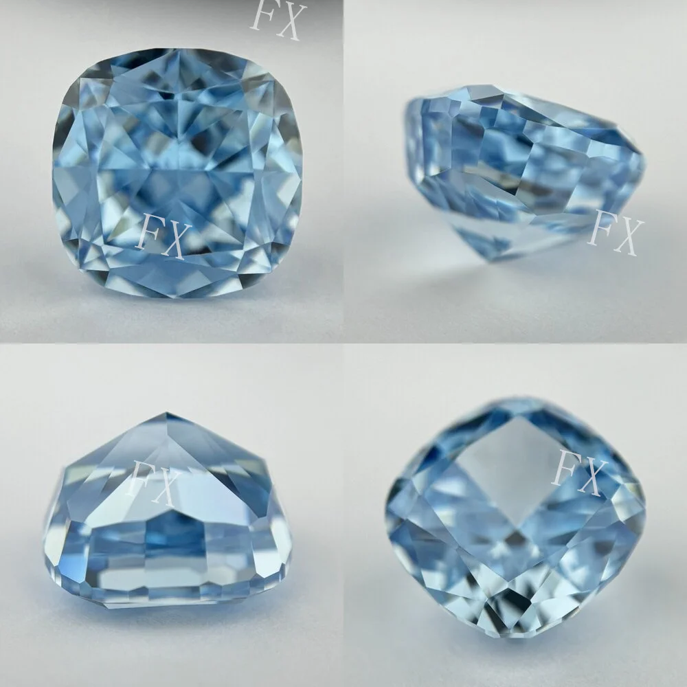 9A high grade Crushed Ice Cutting Blue color Cubic Zircona Stone Cushion shape Cut  CZ for DIY Jewelry Rings Making