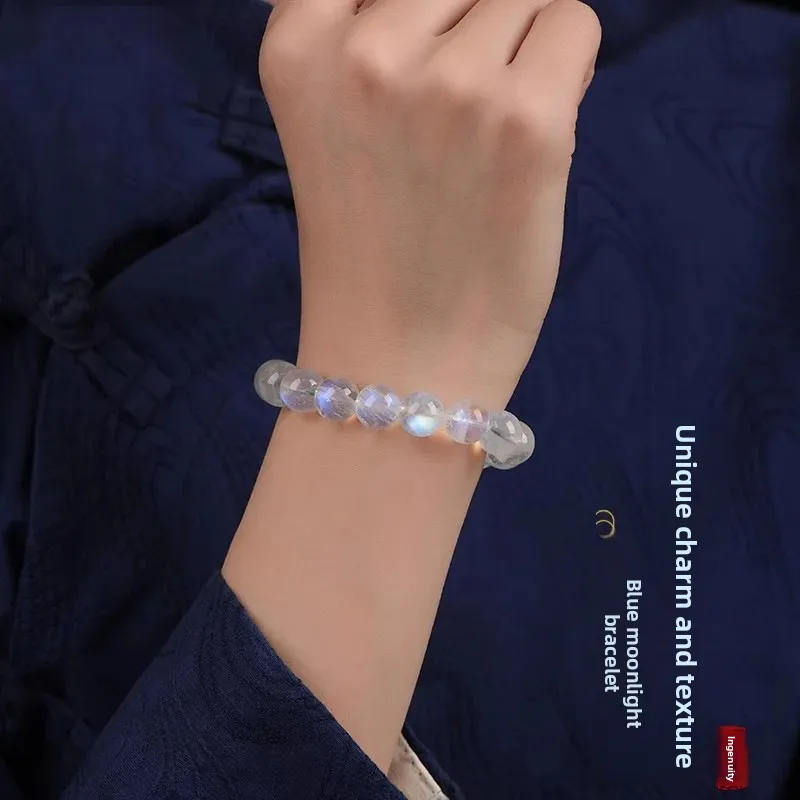 Natural Moonstone Bracelet Female Blue Moonlight Vitreous Indian Material Ice Transvious Blue Moonlight Rainbow Lucky HandString