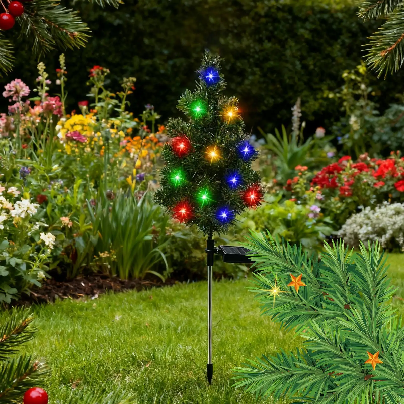 Solar Christmas Tree Lights Christmas Decorations With Stake LED Solar Garden Lights For Backyard Patio Lawn Driveway Sidewalk