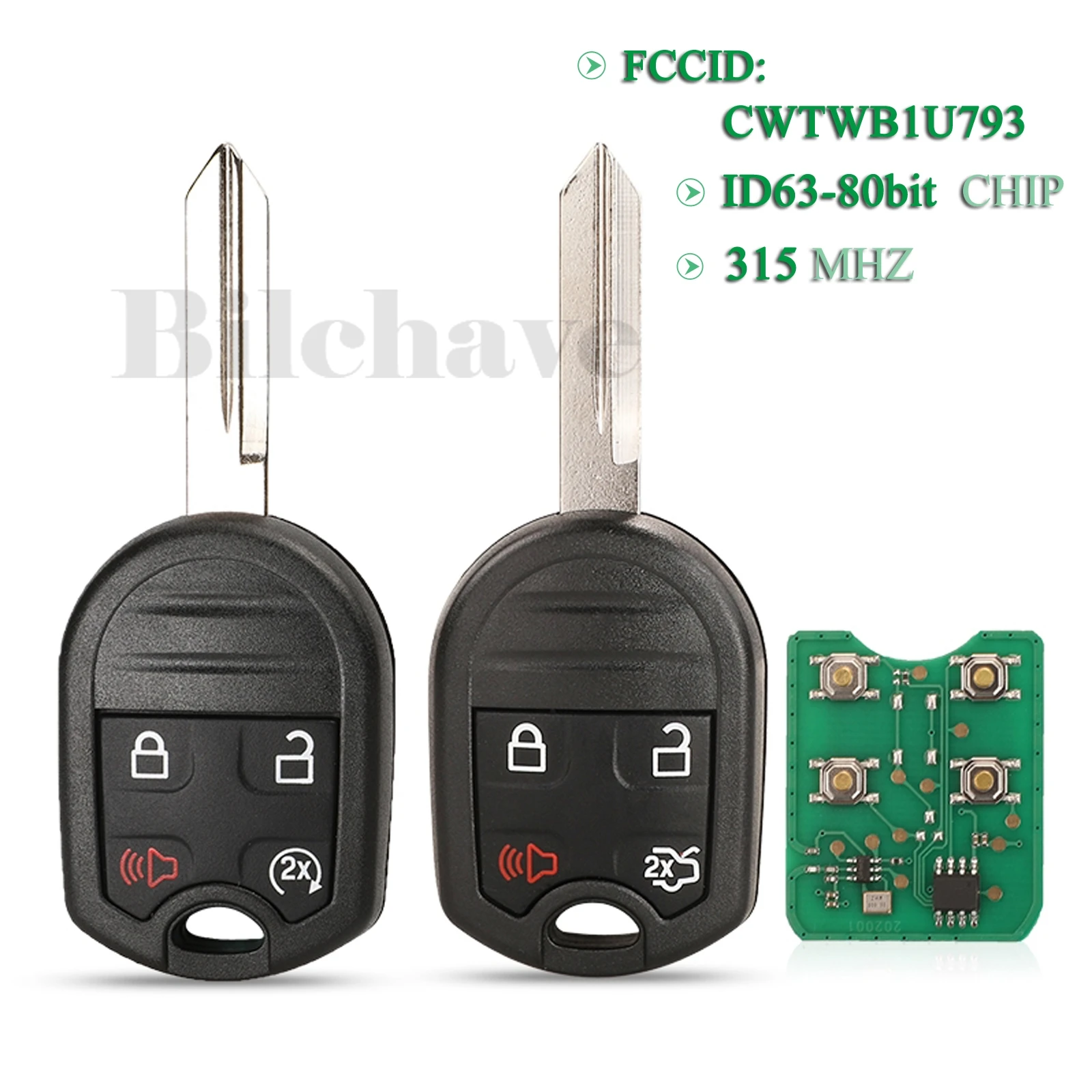 

jingyuqin 4BT Remote Car Key 315MHz ID63-80bit Chip Fob For Ford Mustang Expedition Explorer Taurus Flex CWTWB1U793