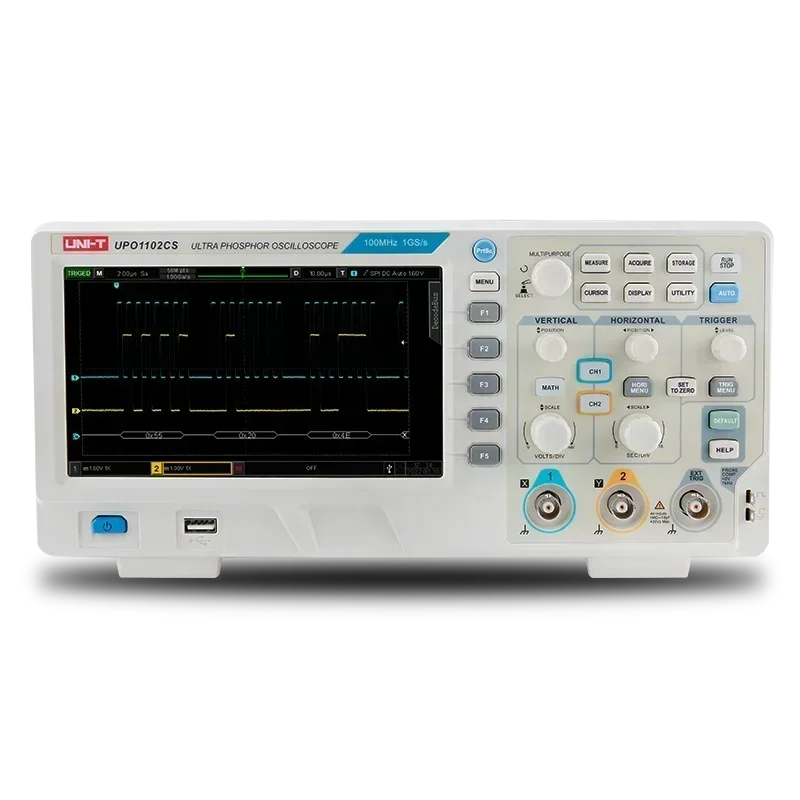 UNI-T UPO1102CS UPO1202CS 4-in-1 Phosphor Oscilloscope 2 Channel 100M 200MHz 1GSa Spectrum/Protocal Analyzer Multimeter Function