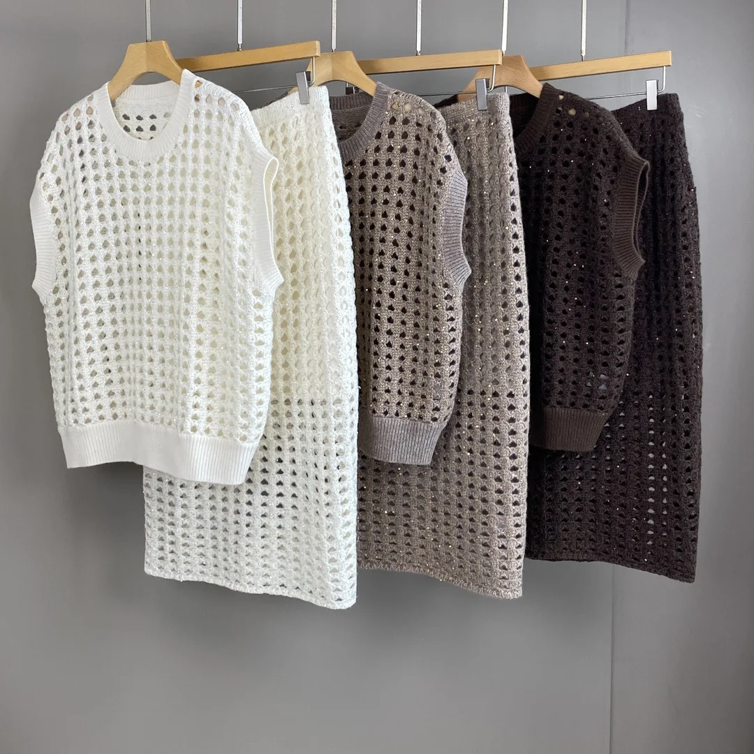 Frauen Herbst und Winter Neue Hohl Slip Schulter Gestrickte Pullover Mode Hohl Überrock