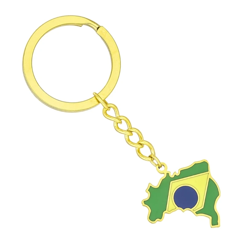 Chic Key Holder with Brazil Map Brazil Flag Keyrings Pendant Keychain Decorative Key Holder Suitable for Fine Living