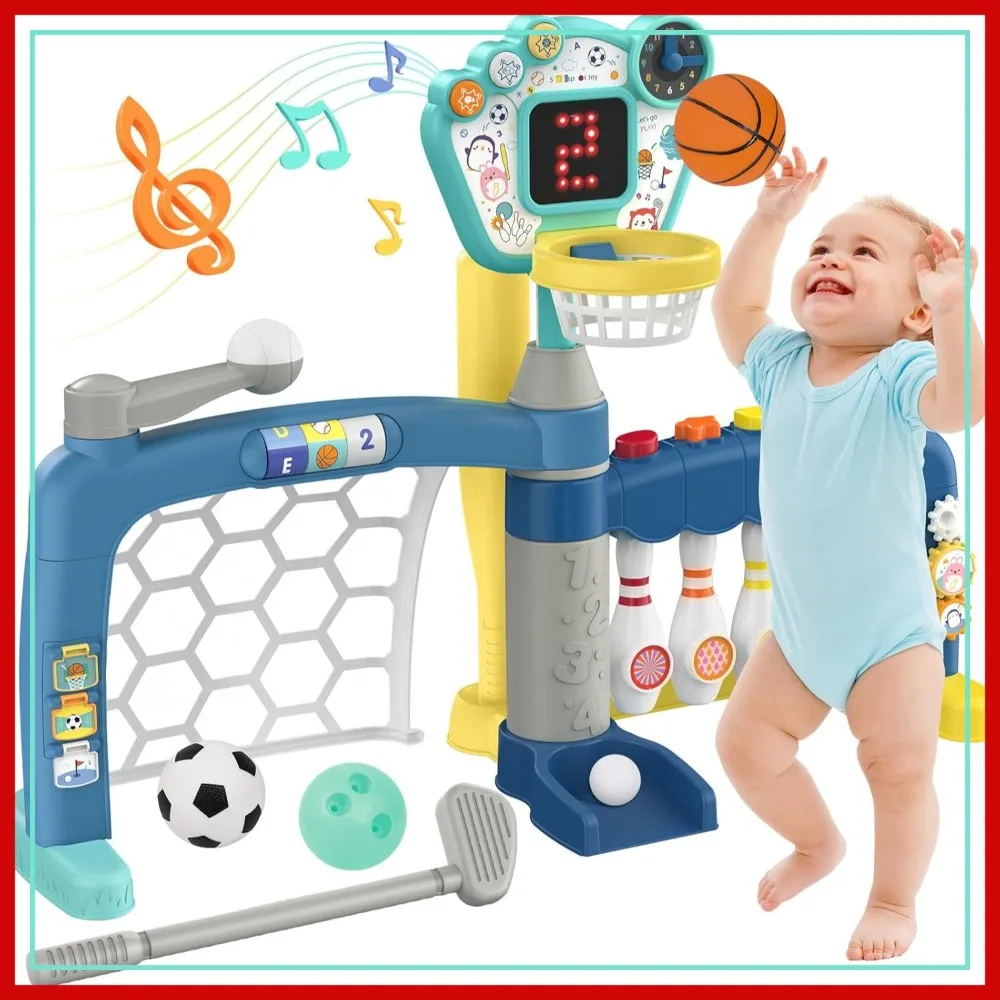 

5-in-1 Toddler Sports Toy: Basketball, Soccer, Bowling, Baseball, Golf Activity Center for 1-3 Year Olds