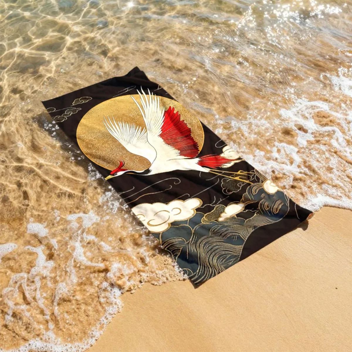 

1pcs pattern of the soaring crane polyester microfiber beach towel is highly absorbent, suitable for swimming and beach outings