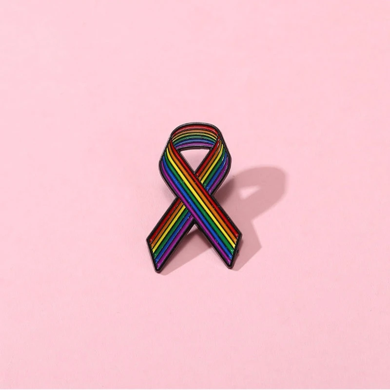Unisex Creative Rainbow Ribbon Design Brooch Fashion Alloy Enamel Pin Casual Badges For DIY Clothing Bags Hat T-shirt Decoration