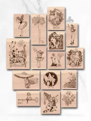 Retro Fairy Flower Girl Mushroom Wooden Rubber Stamp Set DIY Scrapbooking Photo Album Card Making Wood Seal