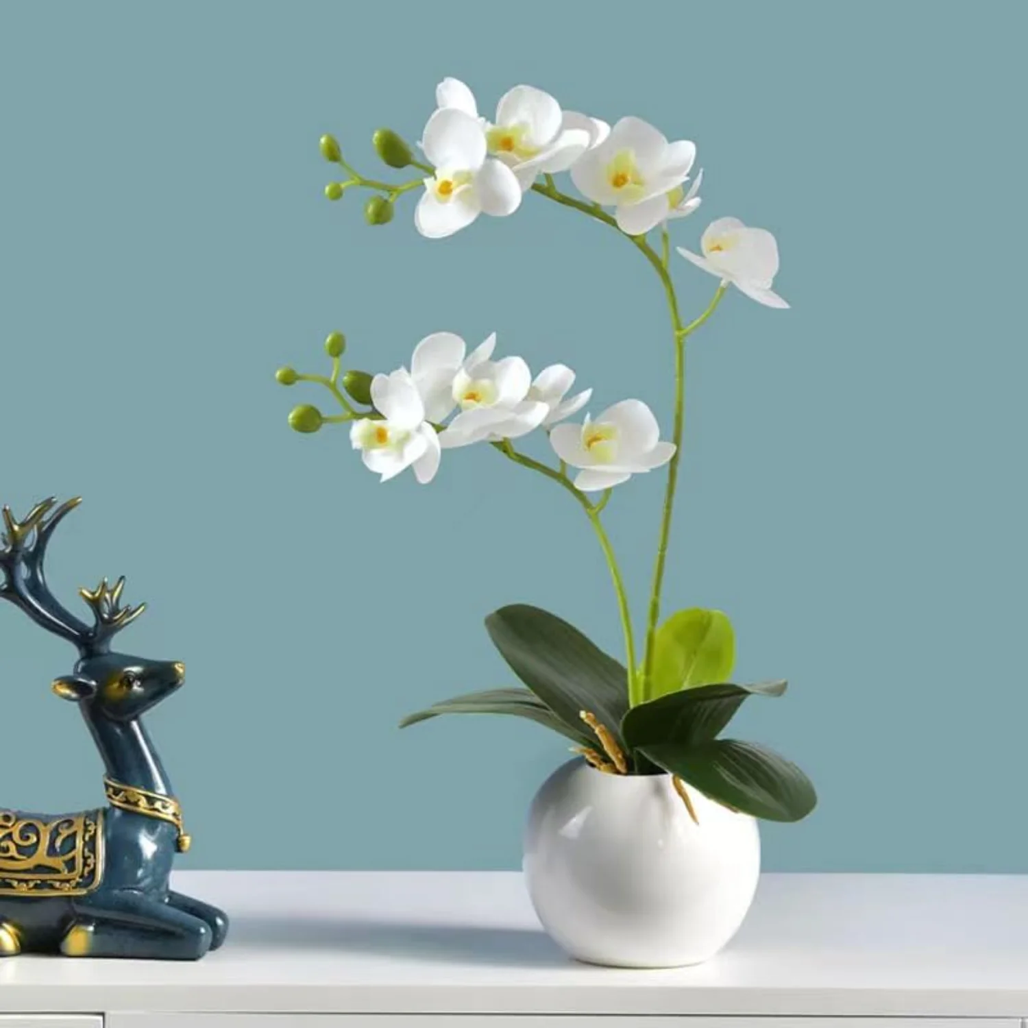 

1Pack Artificial White Phalaenopsis Orchid Flower +1 Leave Arrangements Faux Orchid Flower Orchid Centerpiece for Dining Room Ta