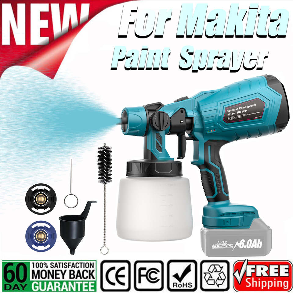  Electric Paint Spray Gun For Makita BL1830 18V Battery 1L Cordless Portable Paint Sprayer Set Auto Furniture Spray Painting Tool 