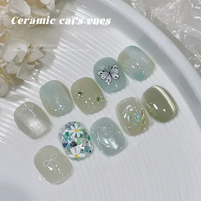 Vidro esmalte de gel, transparente, geléia, verde, hortelã, azul, cor do gelo, olho de gato, simples, fresco, verão, Pretty Nail Art gel