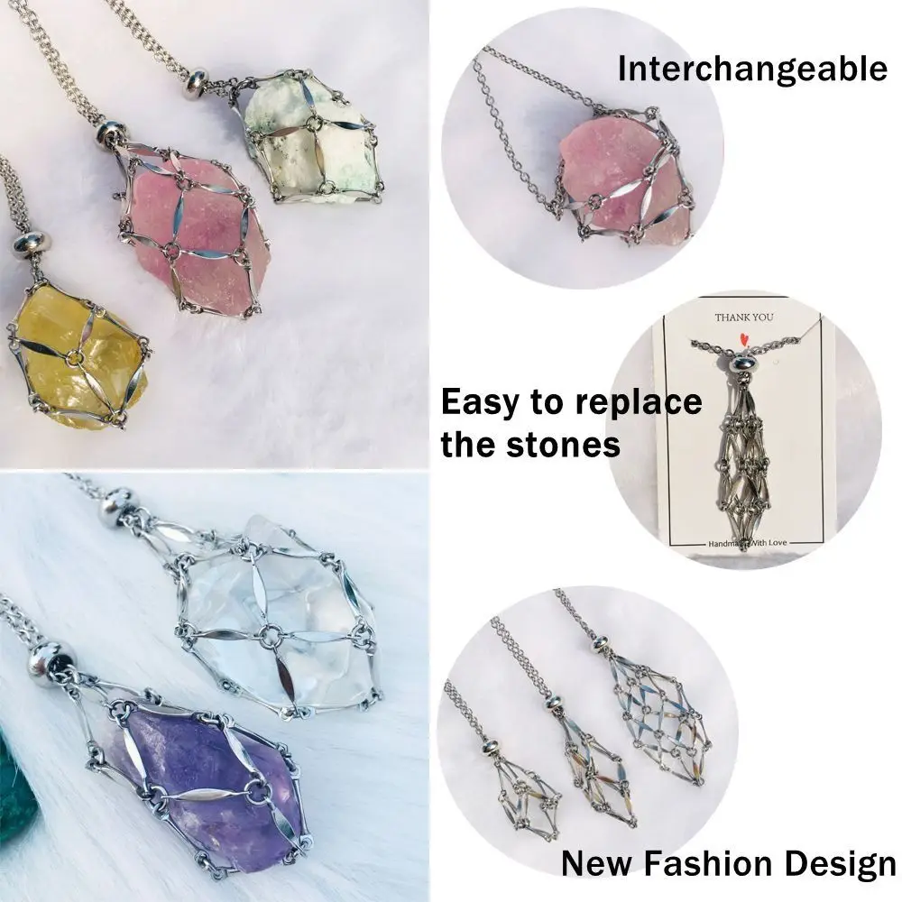 Silver Color Crystal Holder Cage Necklace Stainless Steel Interchangeable Chain Necklaces Necklace Accessories Gold Color