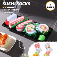 2 Pairs of Mid-Calf Socks for Men and Women, Novelty and Fun Colorful Salmon Sushi Gift Box Socks, European and American Fashion Trendy Style, Comfortable and Breathable, Party Casual Novelty Gifts, Valentine's Day, Christmas, Santa Claus, Autumn and Winter Styles, All-Season Cute and Fun Socks