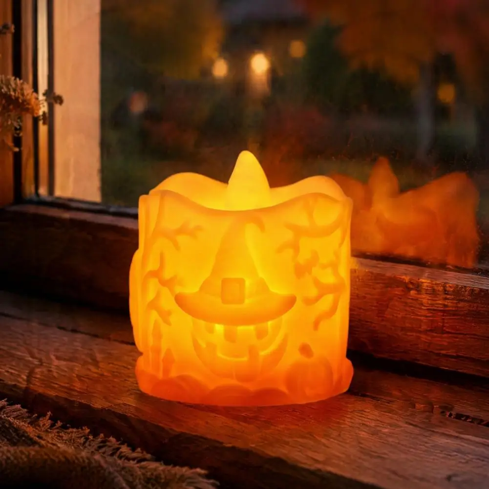 Safe Flameless Pumpkin Decor Durable Enamel Pumpkin Light Halloween Led Pumpkin Candle Flameless Tealight Embossed Resin Lantern
