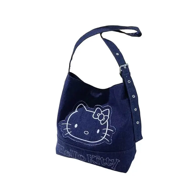 kawaii Sanrio Hello Kitty Blue Denim Shoulder Bag - Daily Commute Shoulder Bag, Classic Bucket Bag