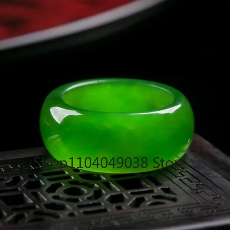 Anel de jade hetian verde natural, amuleto de jaspe chinês, joias charmosas esculpidas à mão, artesanato, presentes para mulheres e homens