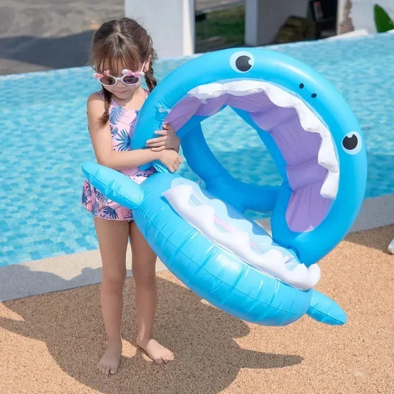 Shark Shape Inflatable Toys Baby SunShade Swimming Floating Seat Outdoor Pool Beach Water Play Toys Summer Inflatable Circle