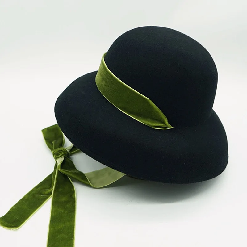 Kobiety jednokolorowe czapka zimowa gumowa koronka w górę panie wiadro Cloche melonik z szerokim rondem kościelna suknia ślubna Party Fascinator Hat — zdjęcie 2