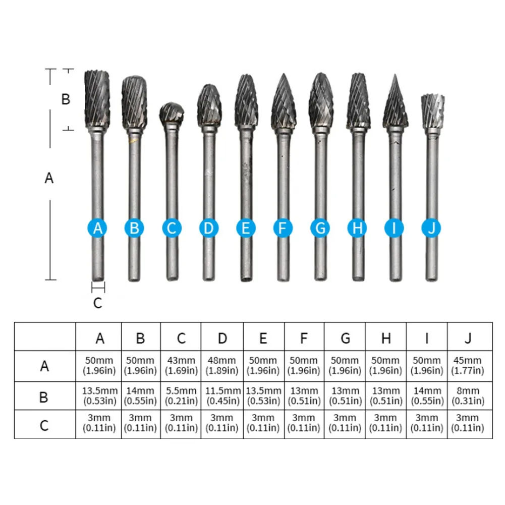 10pcs Rotary Tools Router Bit 3mm Shank Milling Cutter Burr Grinding Head For Metalworking Accessories
